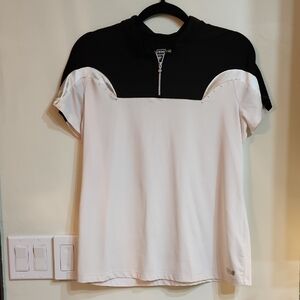 Izod Black and White Golf Polo With Champagne Accent